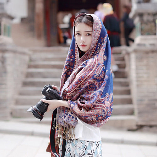 Tibetan Sunscreen Scarf Women Retro Red National Style Shawl