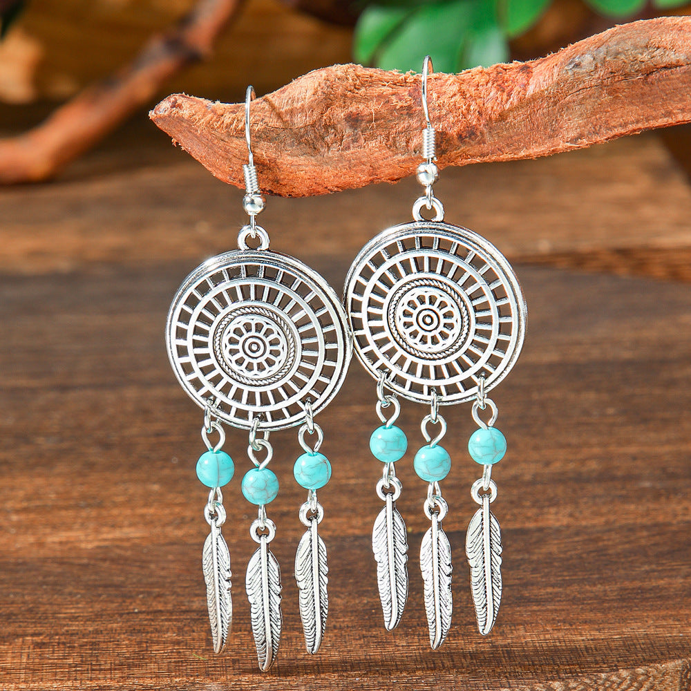 Geometric Turquoise Fringe Earrings Set Bohemian Style