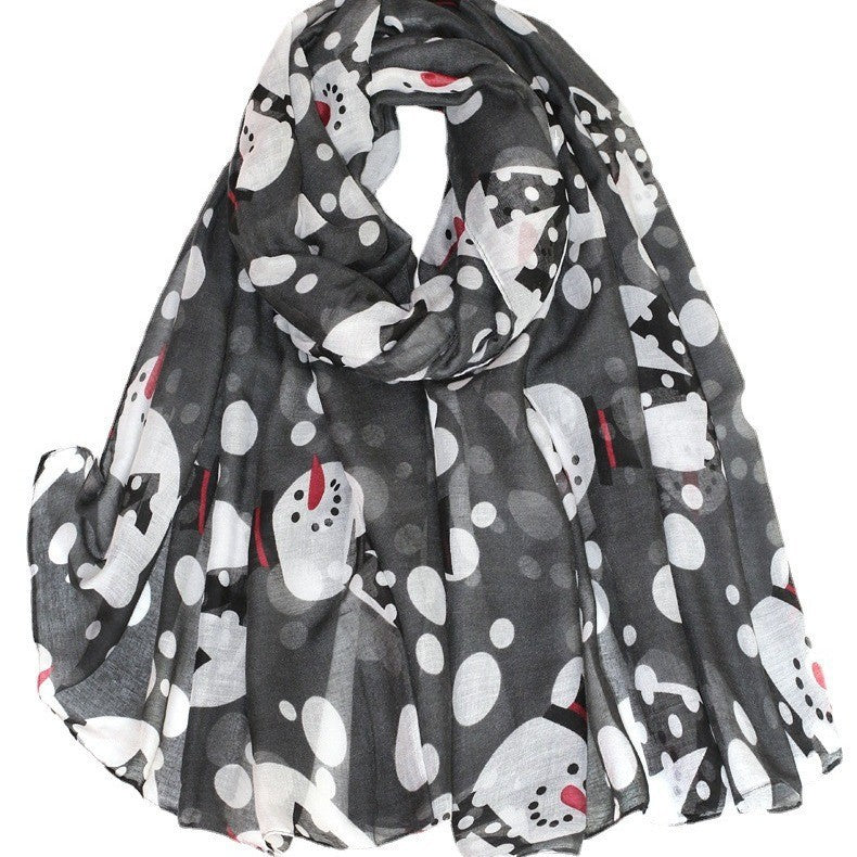 Christmas Theme Cartoon Print Silk Scarf