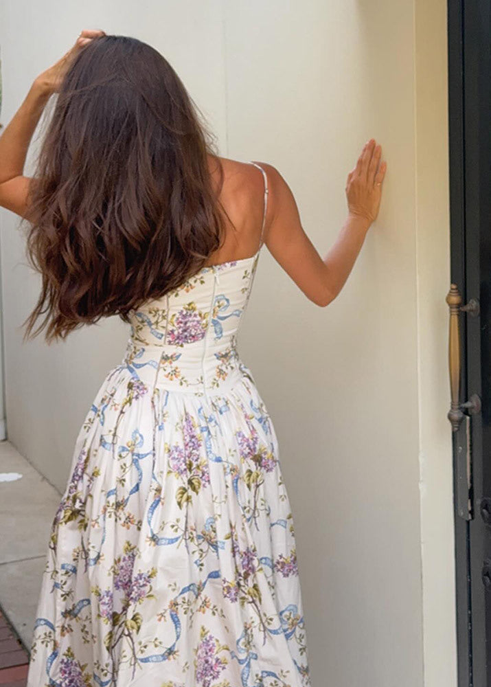 Strapless Floral Corset Maxi Dress In Lightweight Fabric
