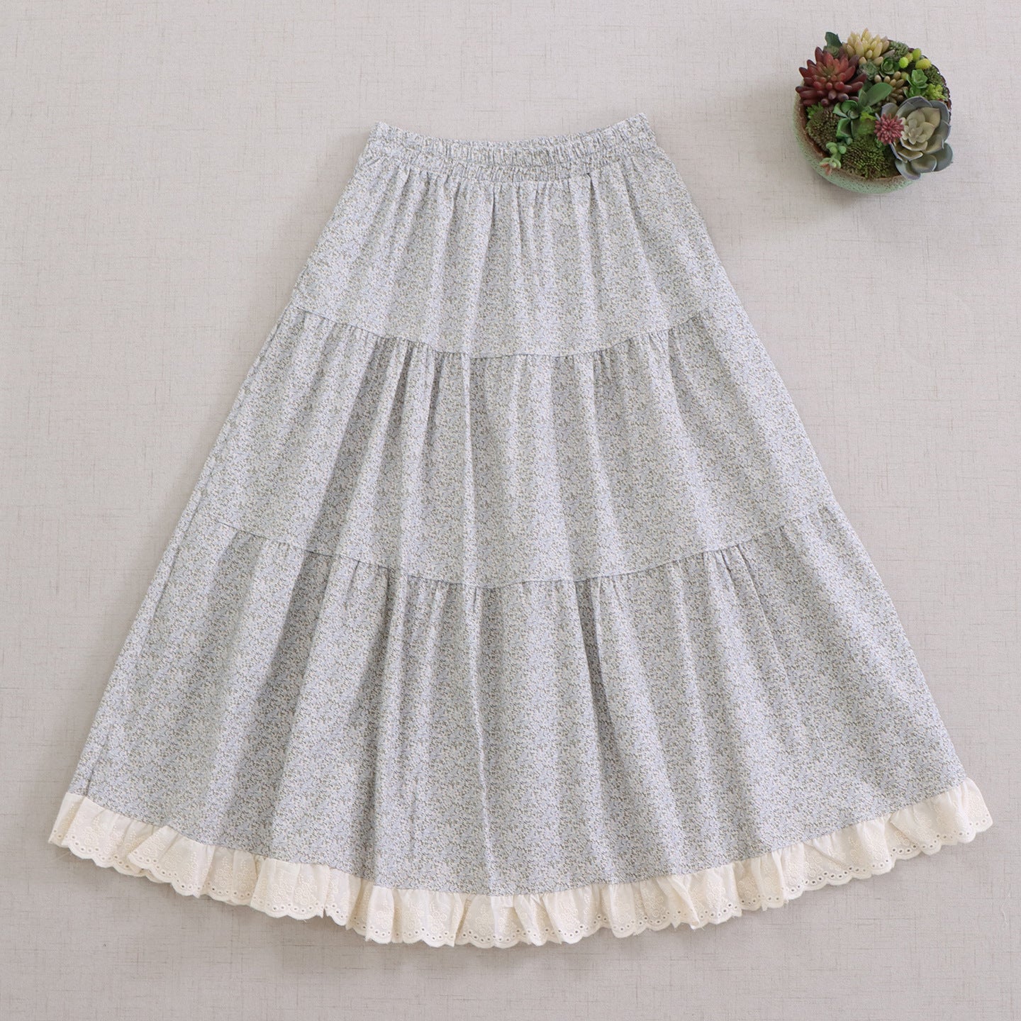 Sweet Floral Print A-Line Midi Skirt with Elastic Waist