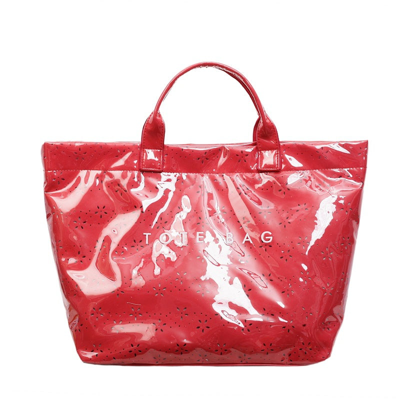 Women's Floral Cutout PVC Tote Bag Stylish Commuter Bag