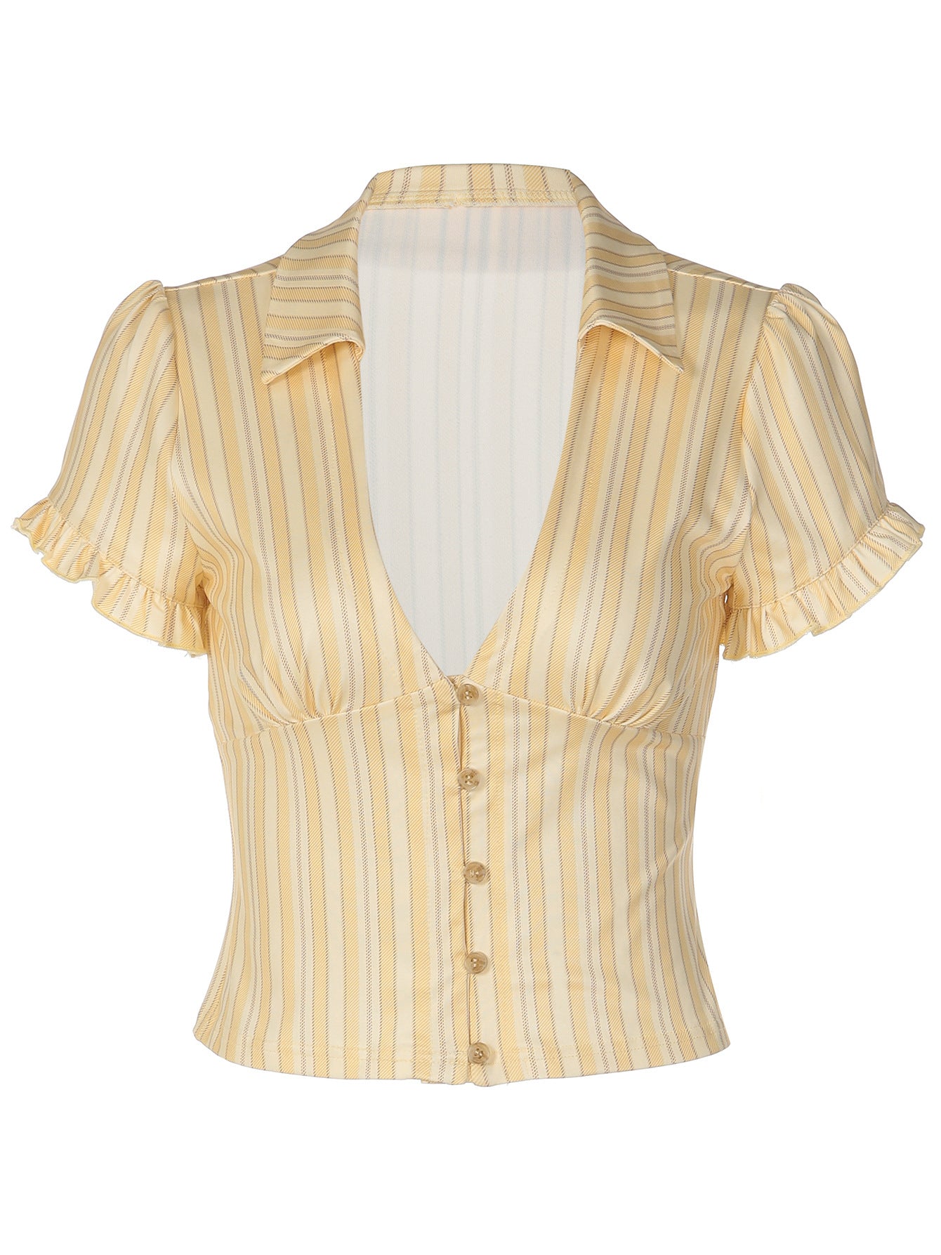 Vintage French Style Button-Up Short Sleeve T-Shirt