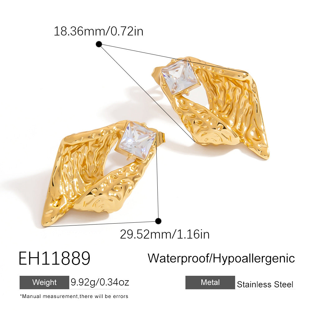 Geometric Stainless Steel Earrings with Embedded Crystal