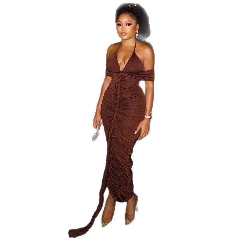 Stylish Sleeveless Bodycon Dress Deep Brown