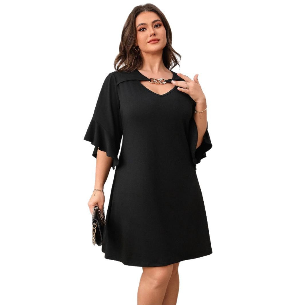 Plus Size Solid Color Bell Sleeve Maxi Dress