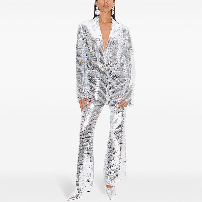 Abstract Sequin Blazer And Pants Set