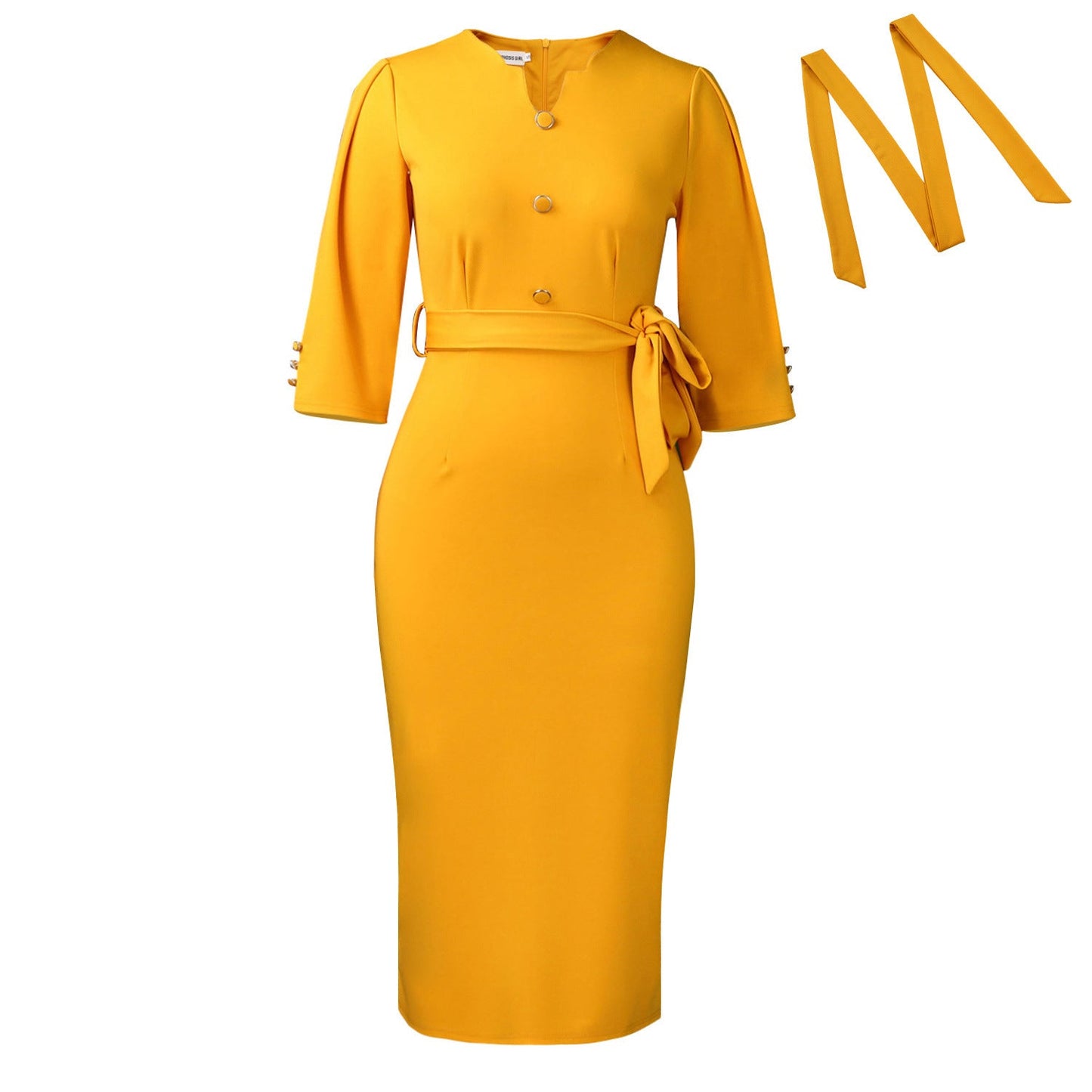 Elegant Solid Color Ol Dress With V-Neckline And Belt