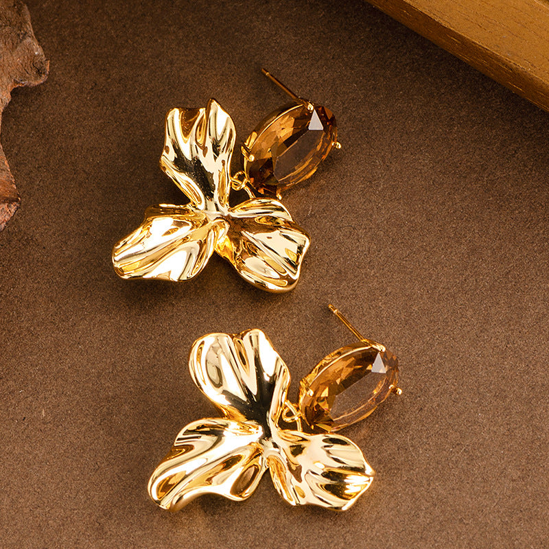 Stylish Irregular Floral Stud Earrings With S925 Silver