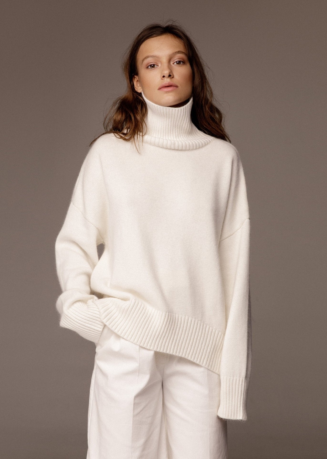 Ribbed Knit Turtleneck Sweater Soft Breathable Fabric