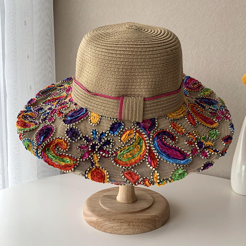 Shade Hat Beach Women'S Summer Ethnic Style Sunscreen Straw Hat