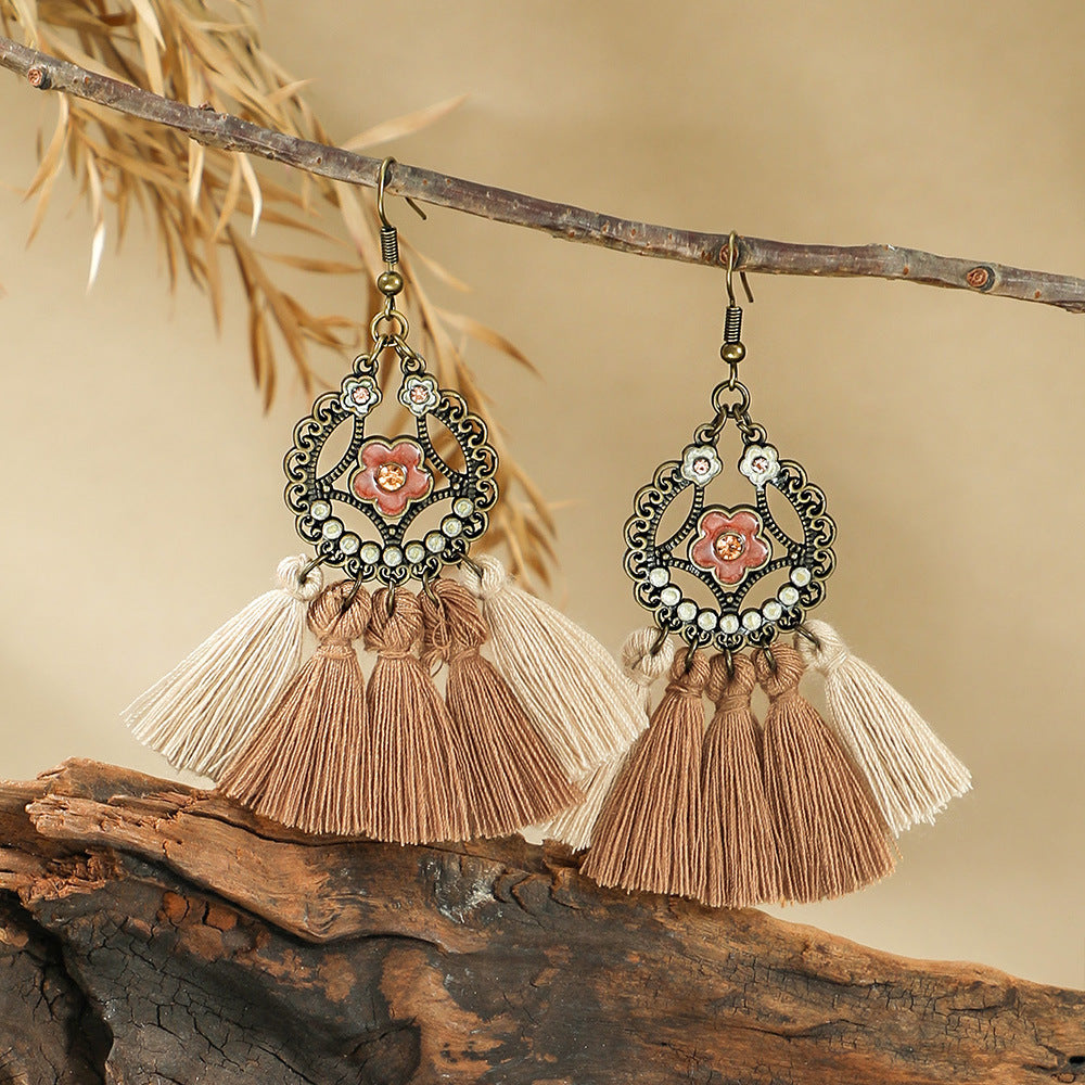 Bohemian Handmade Woven Tassel Earrings Trendy Versatile Jewelry