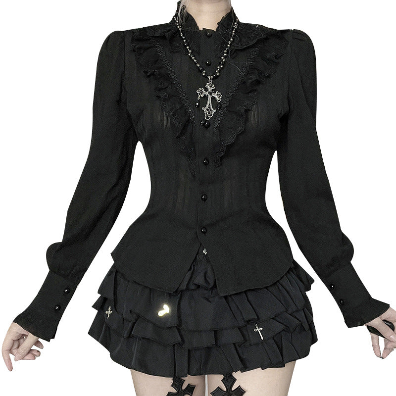 Chic Black Long Sleeve Shirt with Geometric Design