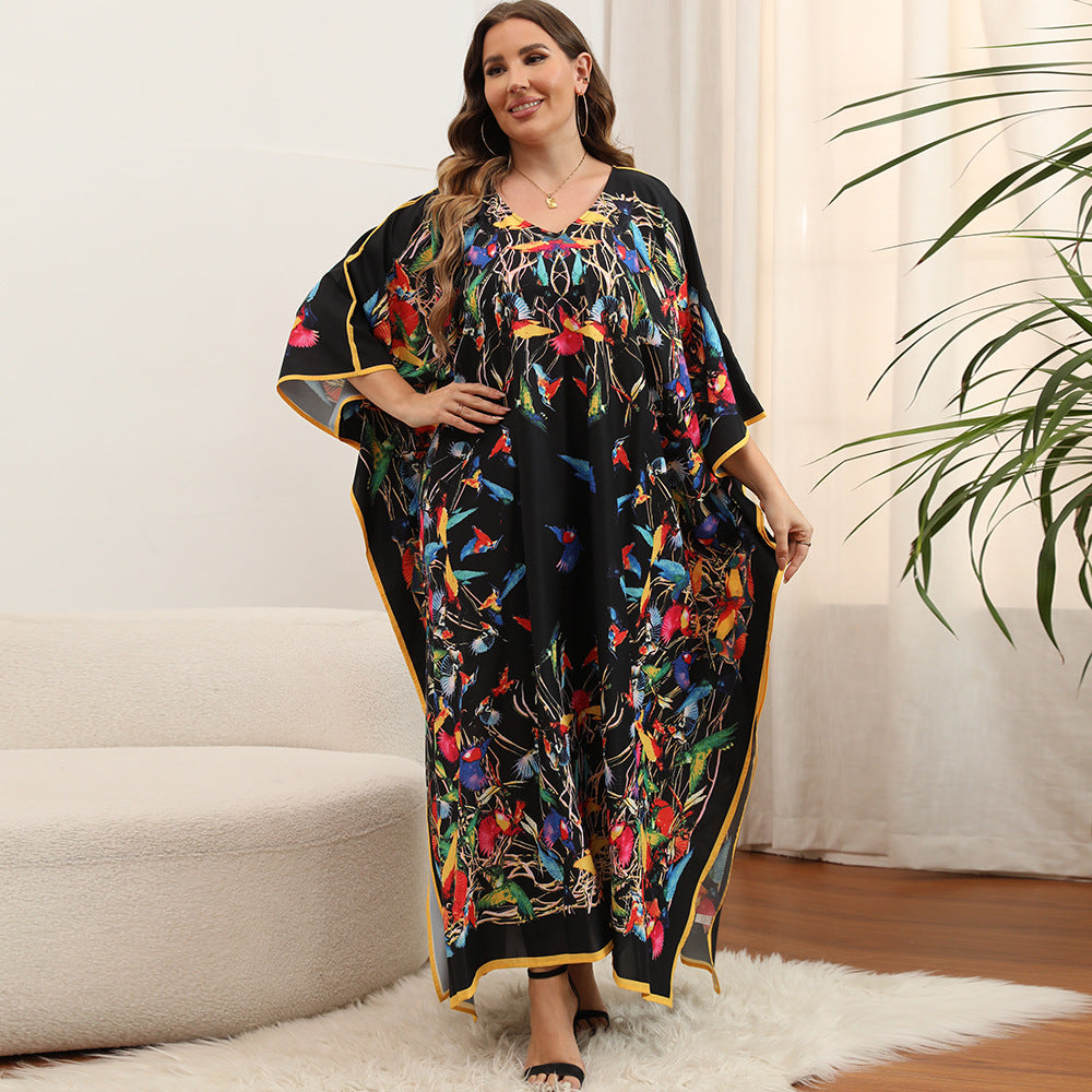 Plus Size Dress Beach Smock Bohemian Vacation Gown Bikini Sun Protection Cover Up