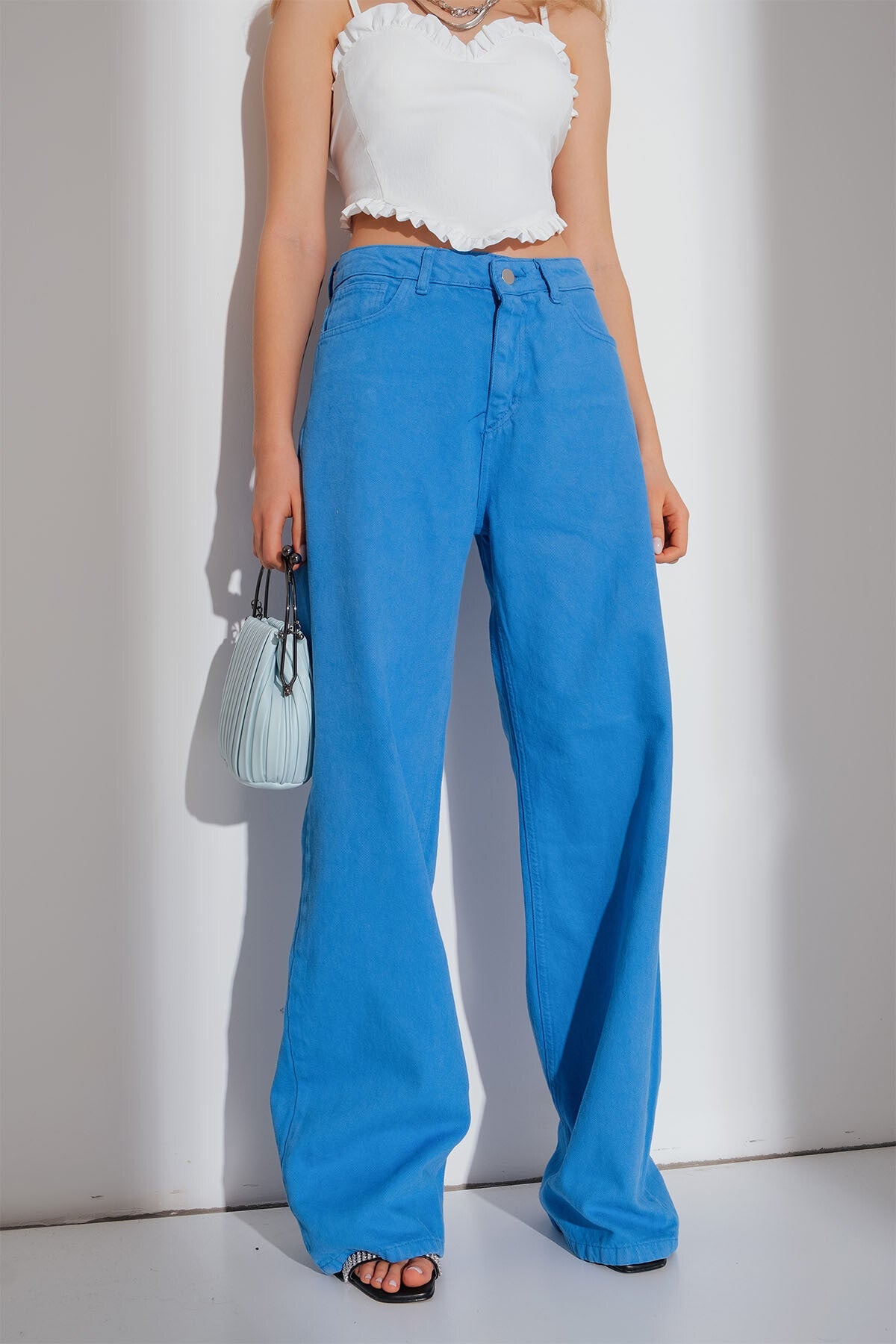 Multi-Color Wide-Leg Denim Pants for Women Casual Street Style