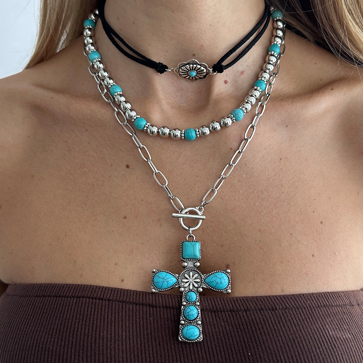 Bohemian Turquoise Style Bull Head Pendant Necklace Trendy Choker