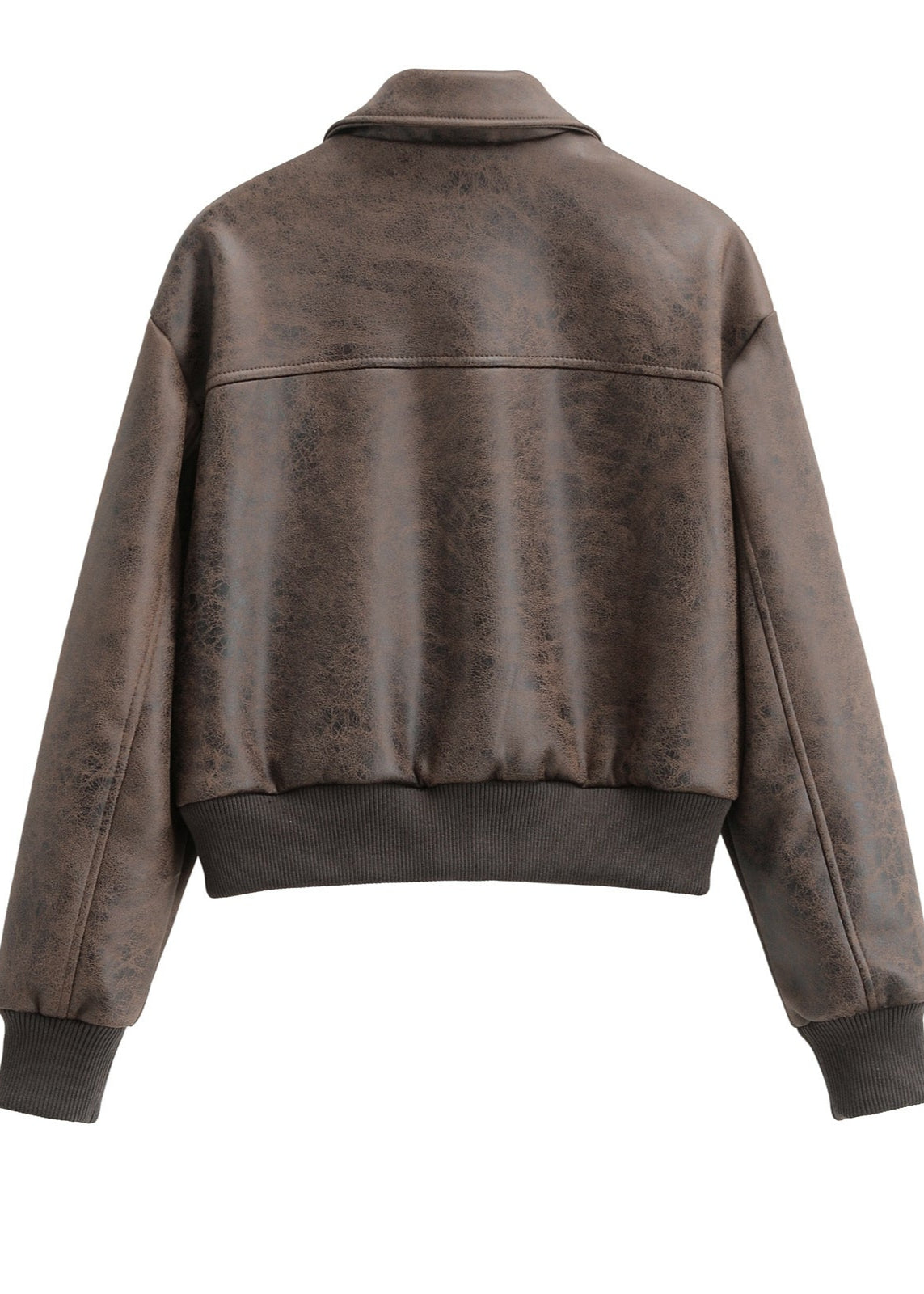Vintage Faux Leather Bomber Jacket With Oversized Pockets