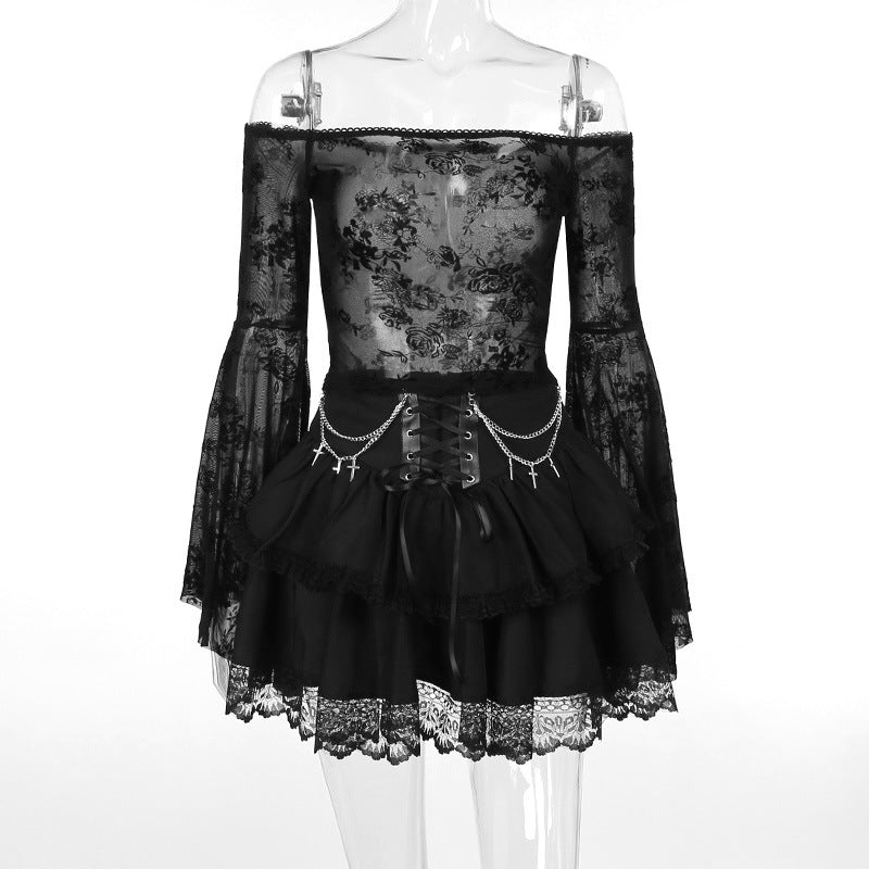Gothic Layered Cross Chain Mini Skirt for Women