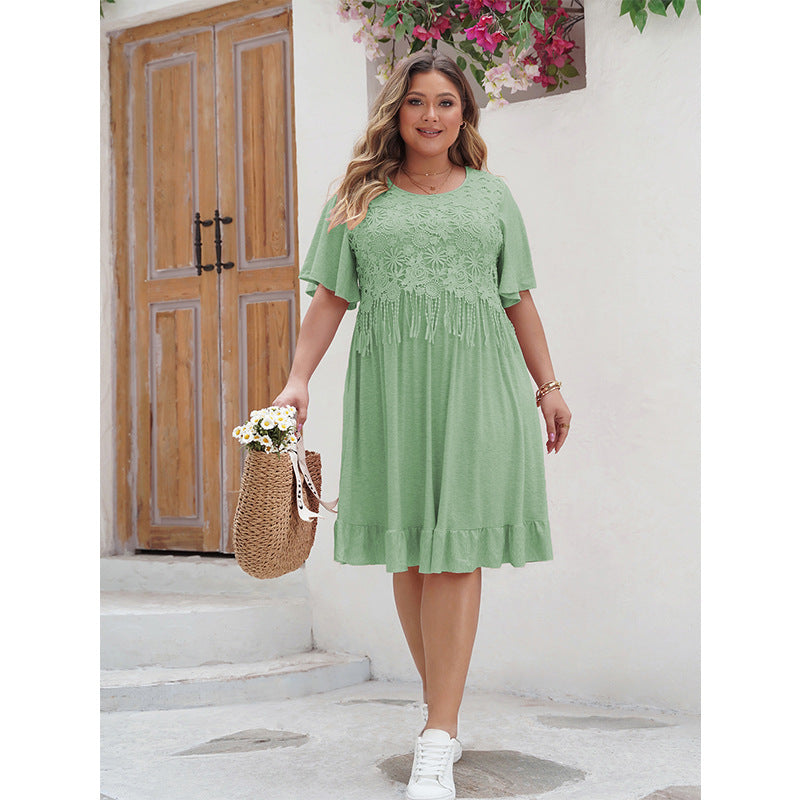 Bohemian Chic Plus Size Dress with Fringe Design