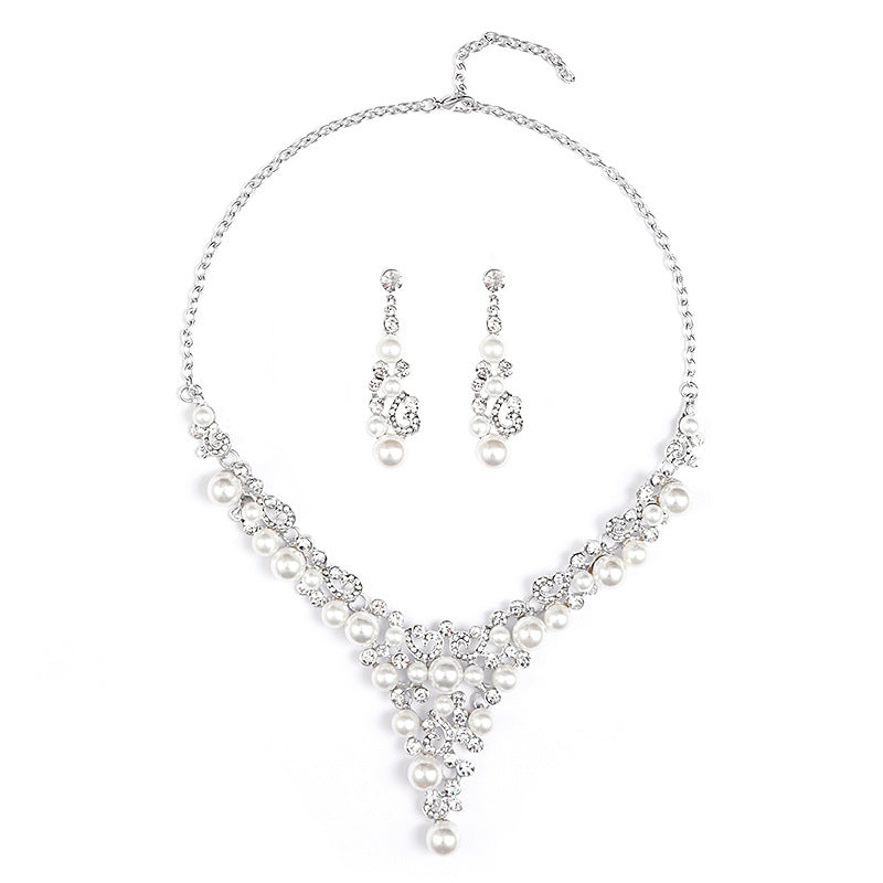 Fashion Pearl Flower Necklace and Earring Set Alloy Jewelry