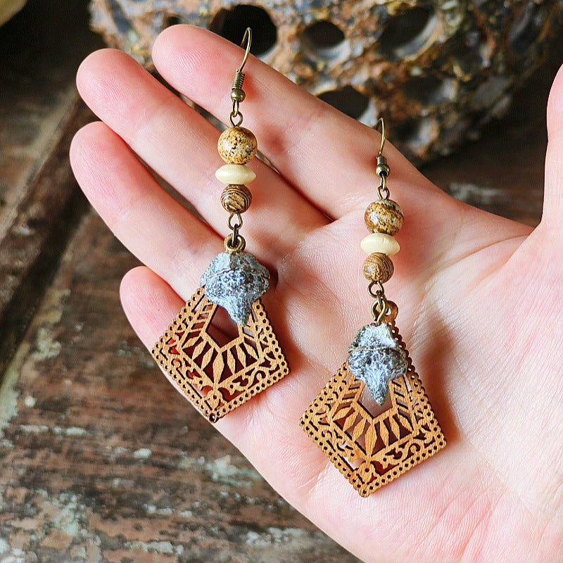 Geometric Bohemian Hollow Wood Earrings for Women