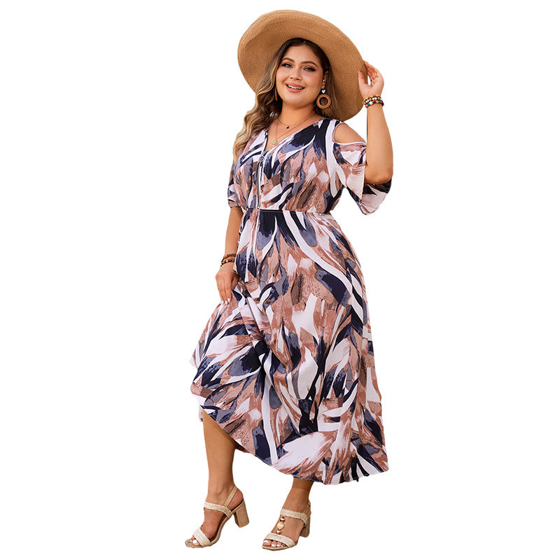 Plus Size V-Neck Floral Dress for Casual Wear