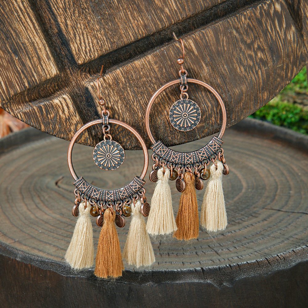 Bohemian Style Handmade Tassel Earrings with Heart-Shaped Design