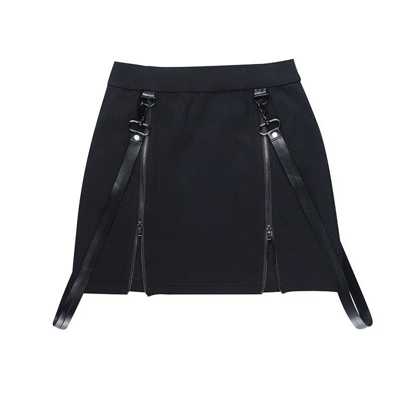 Gothic Design Double Zipper High Split Summer Bodycon Skirt