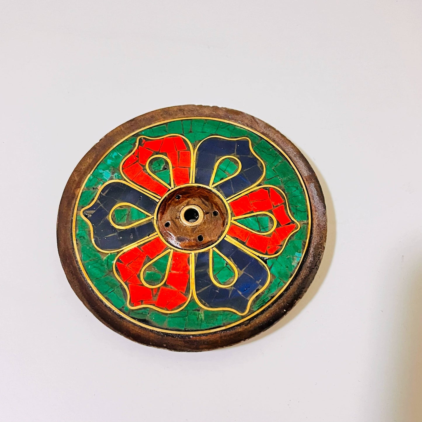 Nepal Tibetan Incense Insert Shiva'S Eye Gilt Gray Pottery Om Buzz Word Round Square Seat Handmade Six Character Mantra Incense Burner