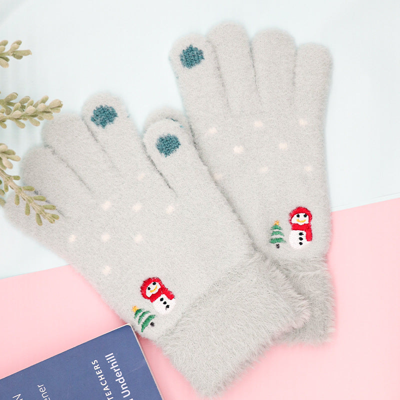 Winter Touchscreen Knit Gloves Cute Snowman Design Warm and Cozy