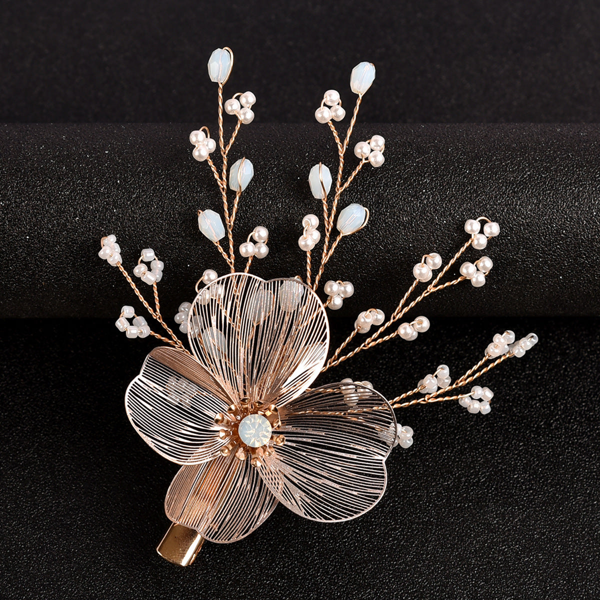 Elegant Golden Flower Headpiece with Earrings for Weddings