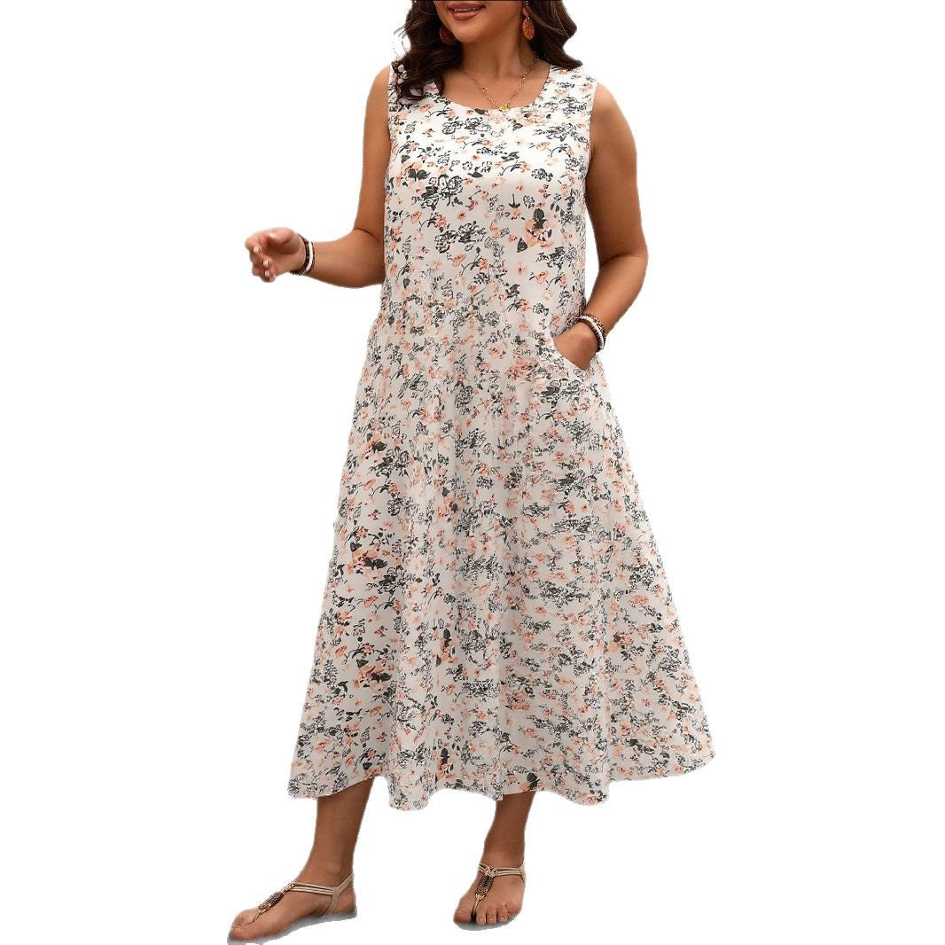 Floral Print A-Line Maxi Dress with Pockets