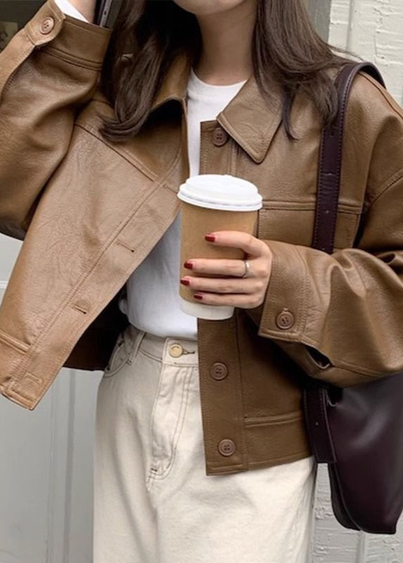 Faux Leather Cropped Jacket With Boxy Silhouette