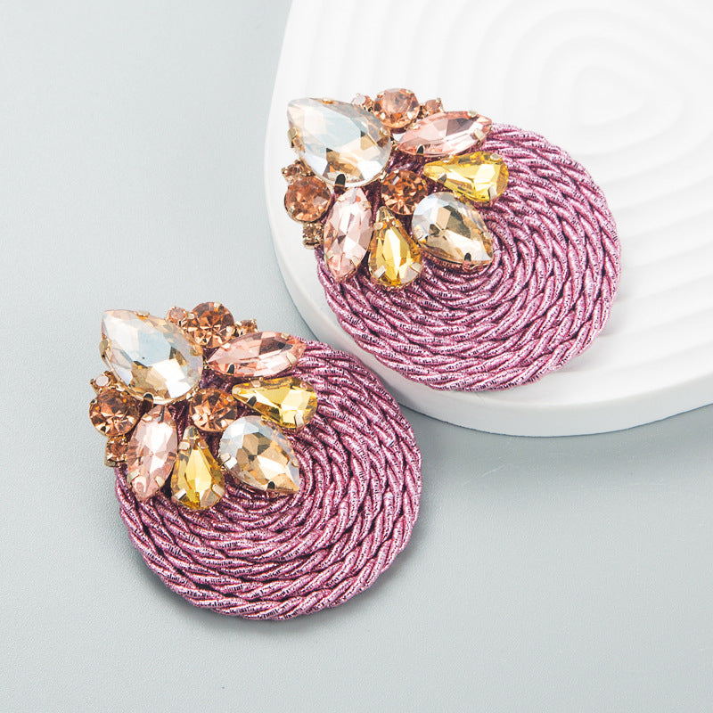 Geometric Rhinestone Glass Earrings Trendy Ins Style