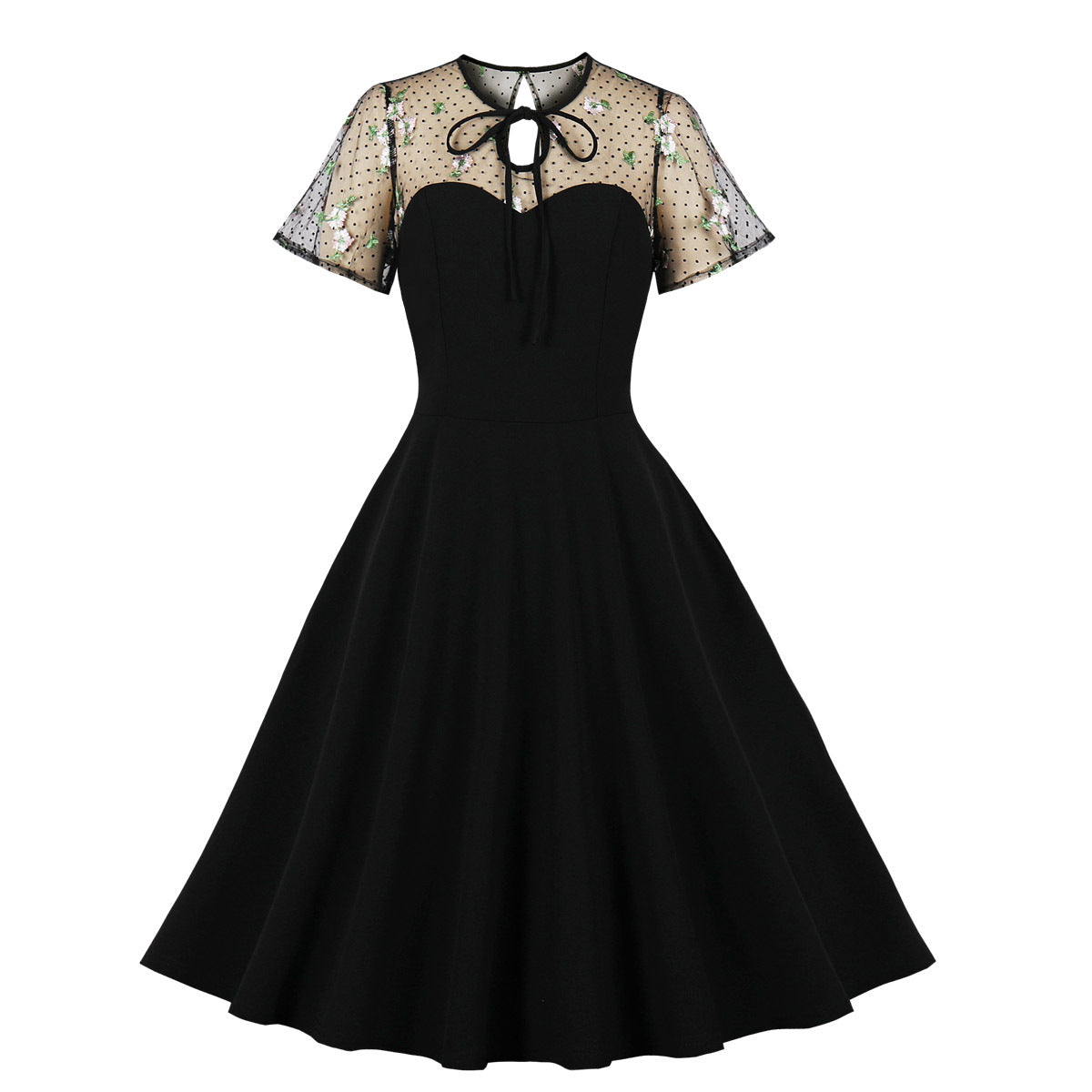 Polka Dot Mesh Patchwork Midi Dress Elegant Casual Outfit