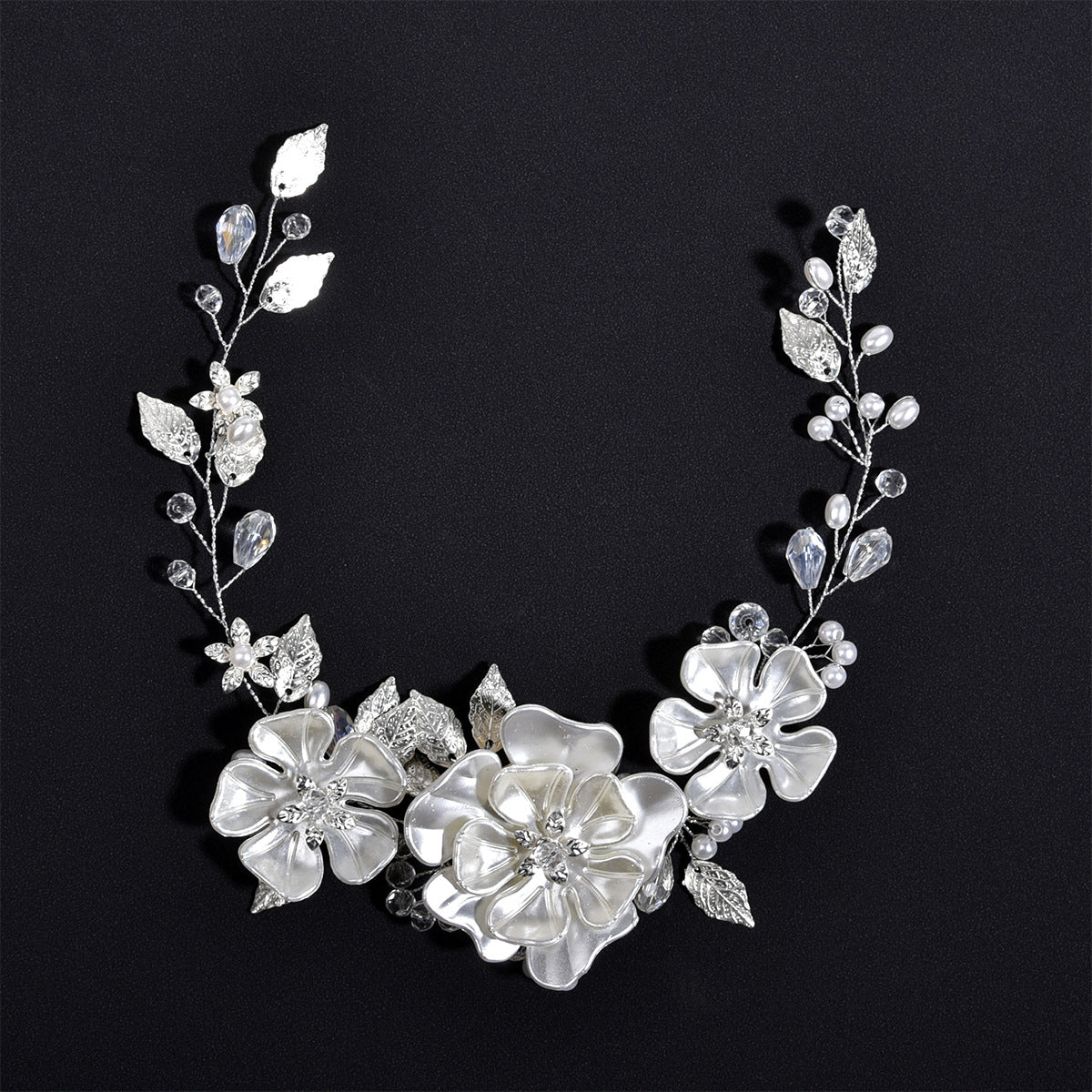 Handmade Pearl Bridal Headband Elegant White Pearl Leaf Hair Accessory