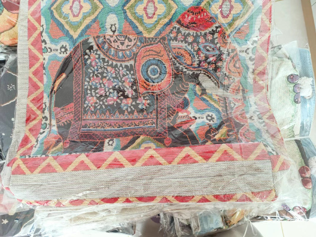Double-Sided Ethnic Style Embroidery Bag Women'S Live Embroidery Peacock Elephant Canvas Bag