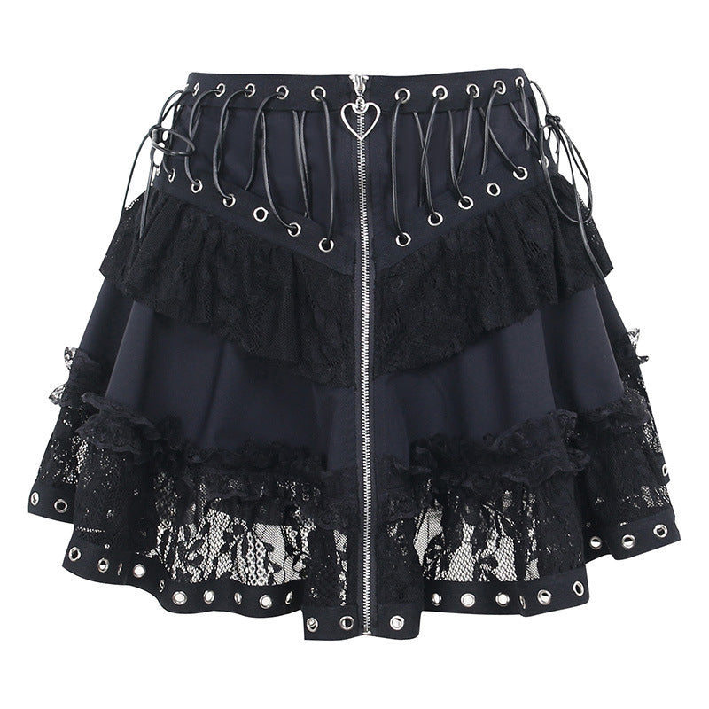 Bodycon Lace Panel Skirt Black Trendy Street Style