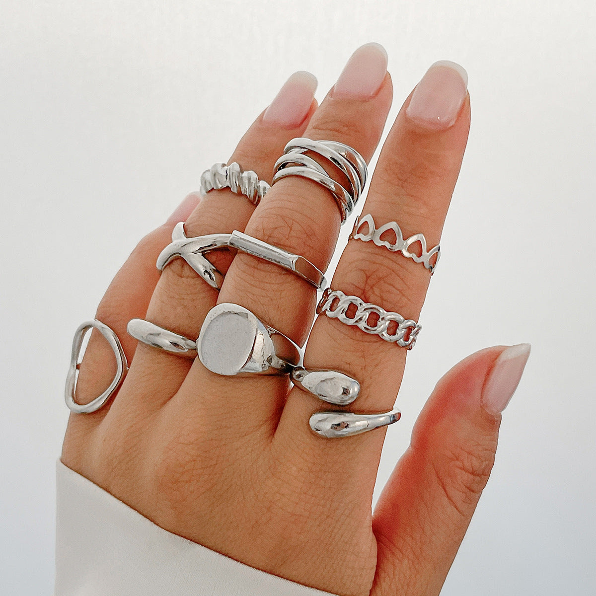 Trendy Geometric Metal Rings Set For Women