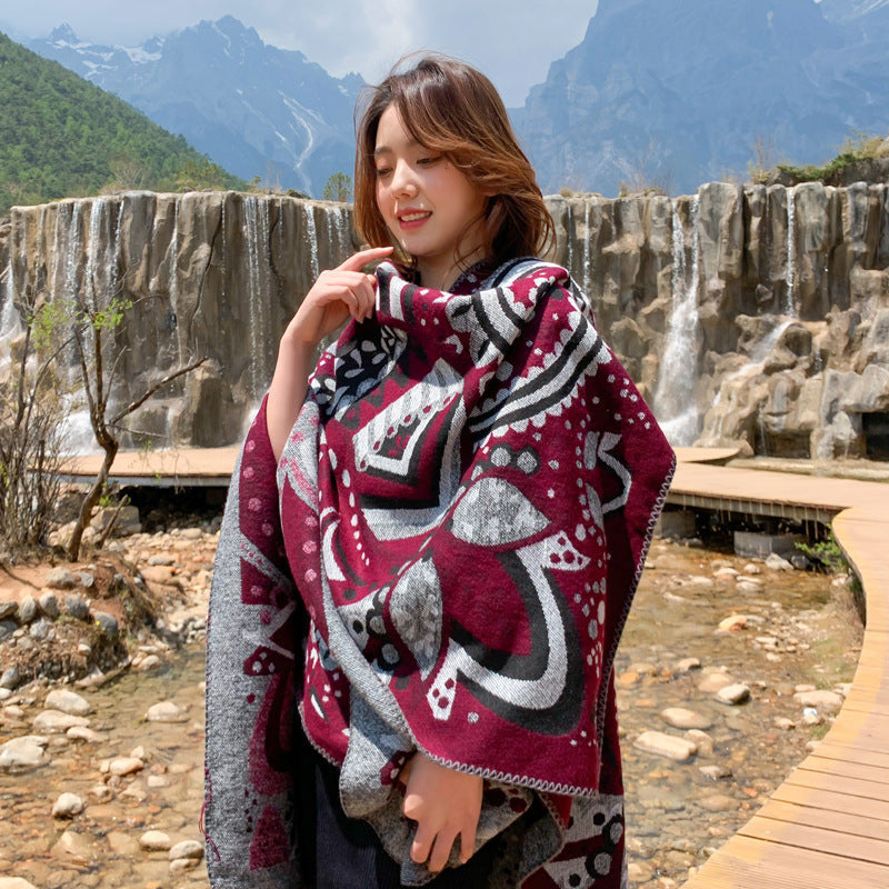 Multi-Purpose Tibetan Style Shawl Cashew Flower Cloak Winter Warm Open National Wind Air-Conditioning Scarf