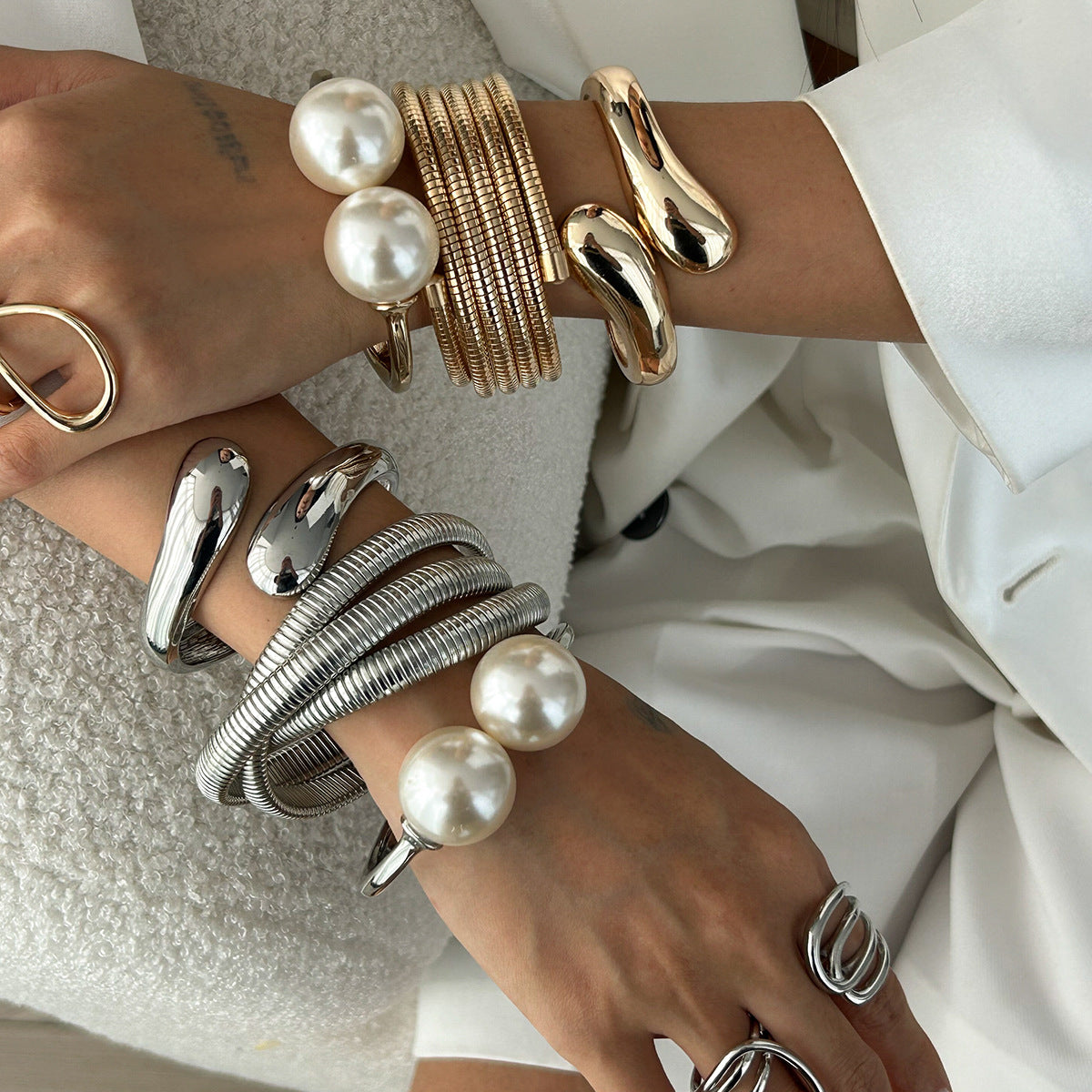 Stackable Geometric Waterdrop Alloy Bracelets Set