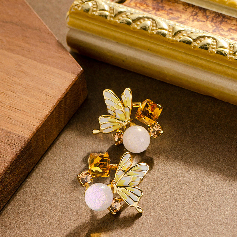 Sweet Crystal Butterfly Floral Earrings For Women