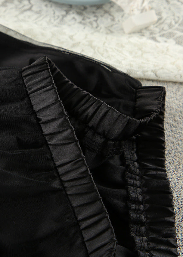 Star Mesh Satin Pajama Set Black