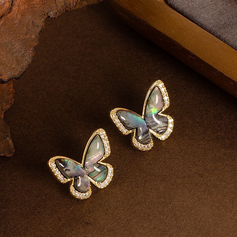 S925 Silver Geometric Abalone Shell Stud Earrings Stylish Elegance