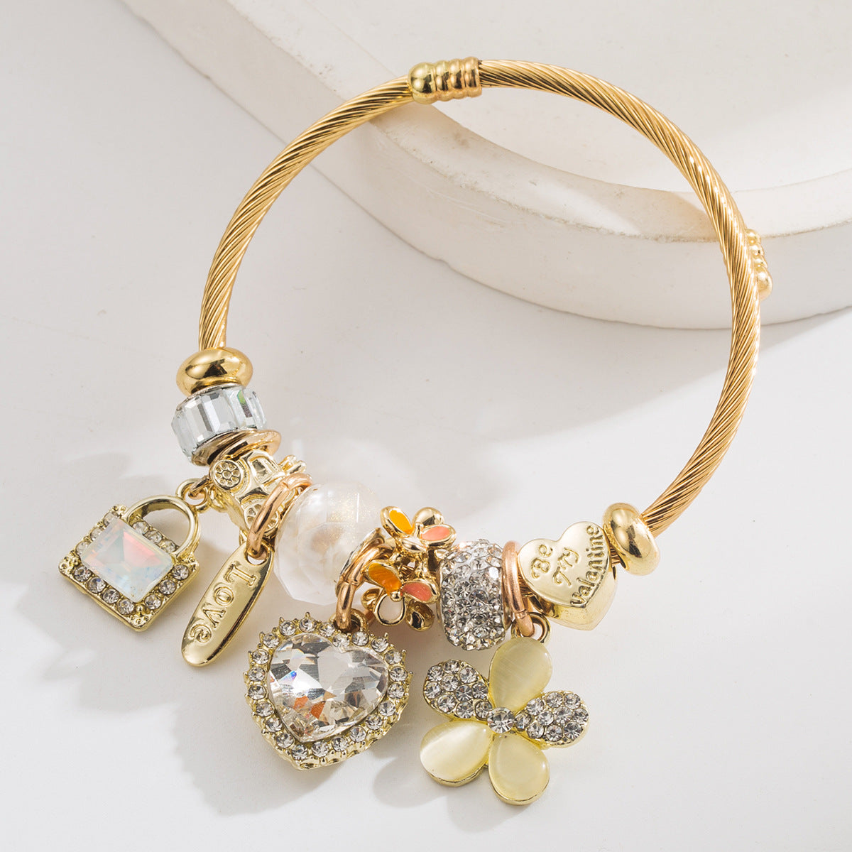 Stylish Heart Pendant Stainless Steel Bracelet with Beads