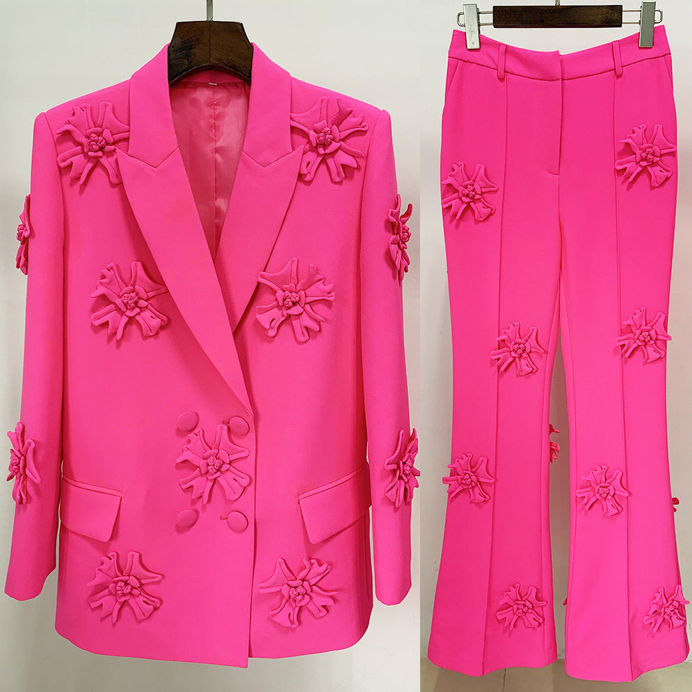 Double-Breasted Embroidered Suit Jacket & Pants Set