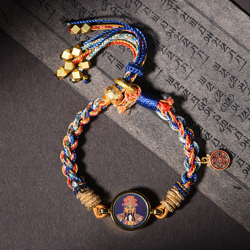 Hand-Woven Tibetan Famous Style Zakiram Thangka God Of Wealth Hand Rope Men'S And Women'S Bracelets Retro