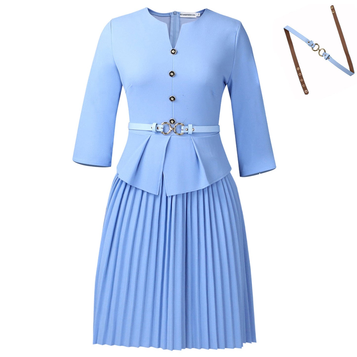 Elegant A-Line Knit Dress With Belt For Women