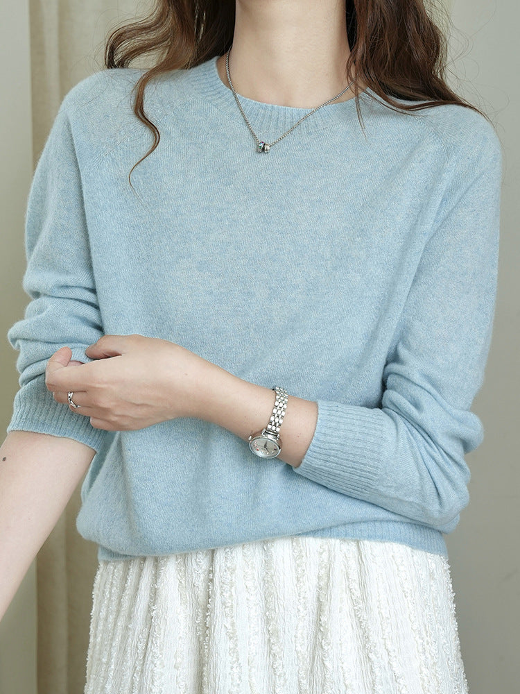 Classic Crew Neck Cashmere Sweater Elegant Casual Knitwear