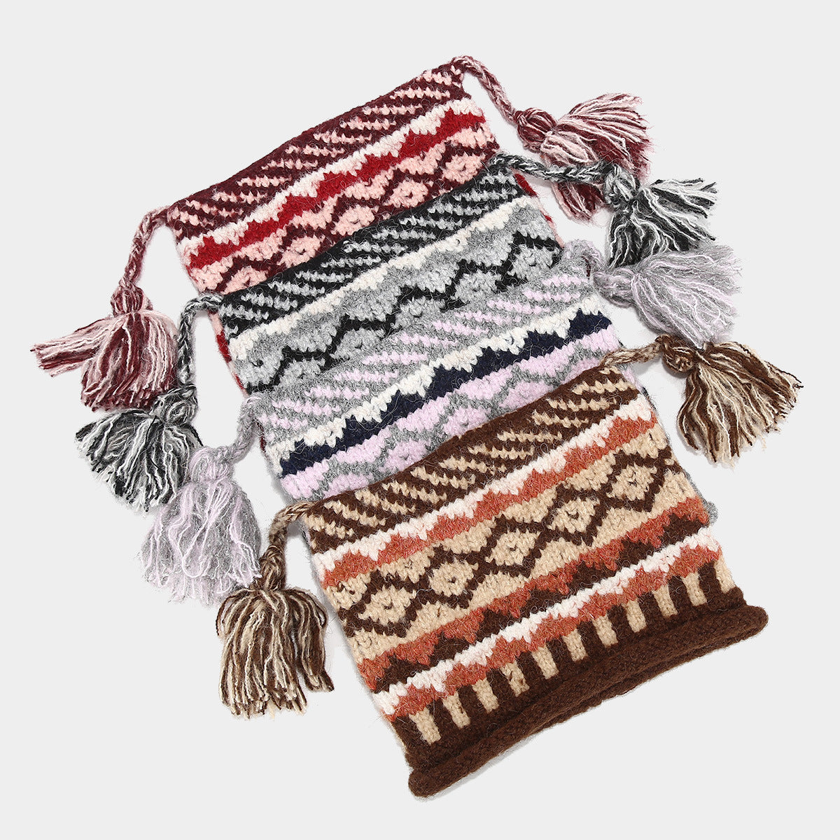 Boho Colorful Braided Tassel Knit Beanie Hat